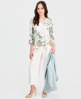 Petite 3/4-Sleeve Tie-Cuff Blouse