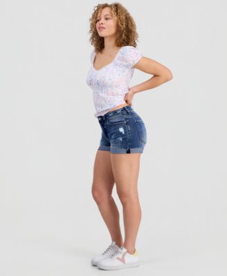 Juniors' Destructed Denim Shorts