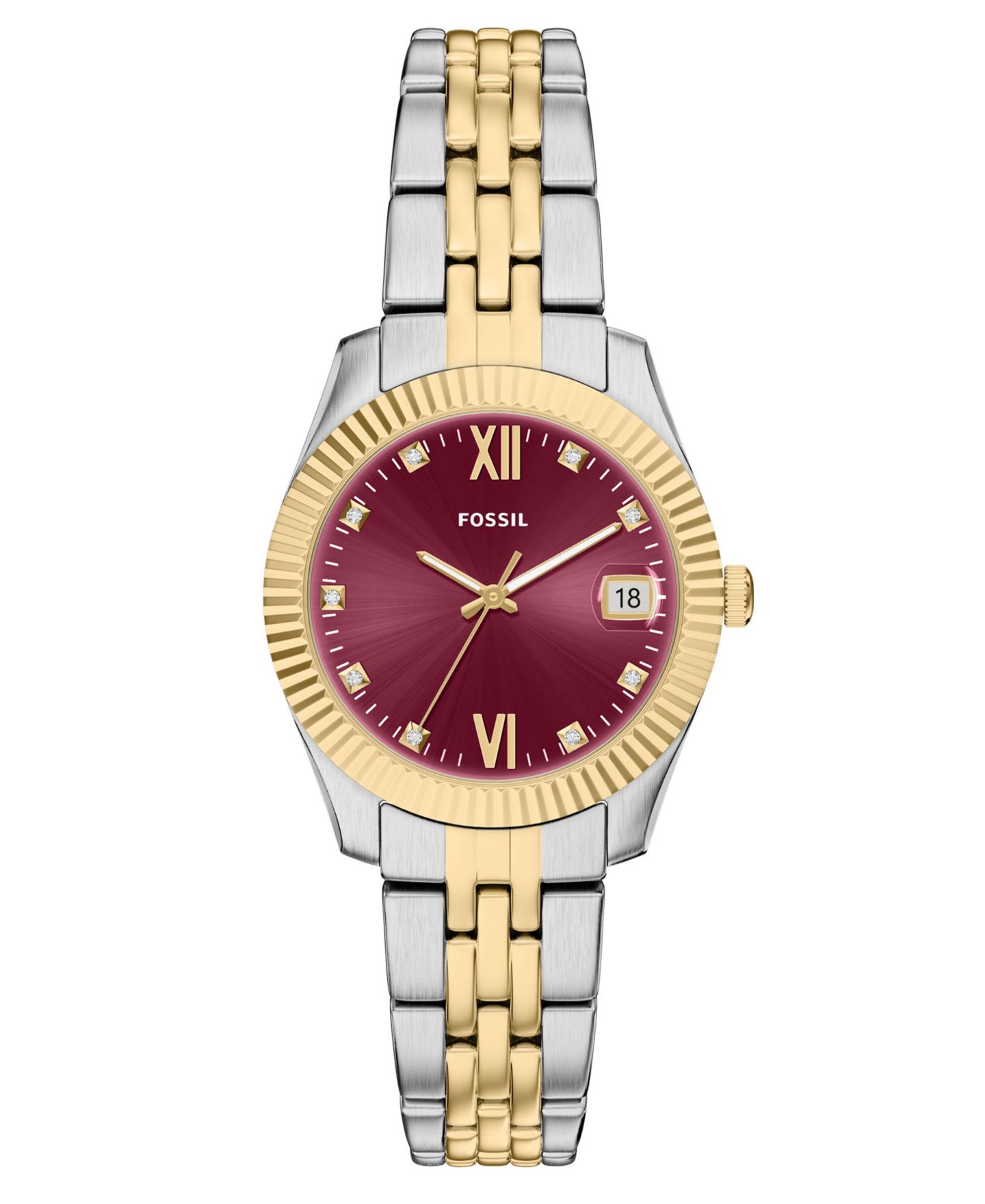 Женские часы Fossil Scarlette Three-Hand Date Two-Tone Stainless Steel Watch, 32mm — фото 1
