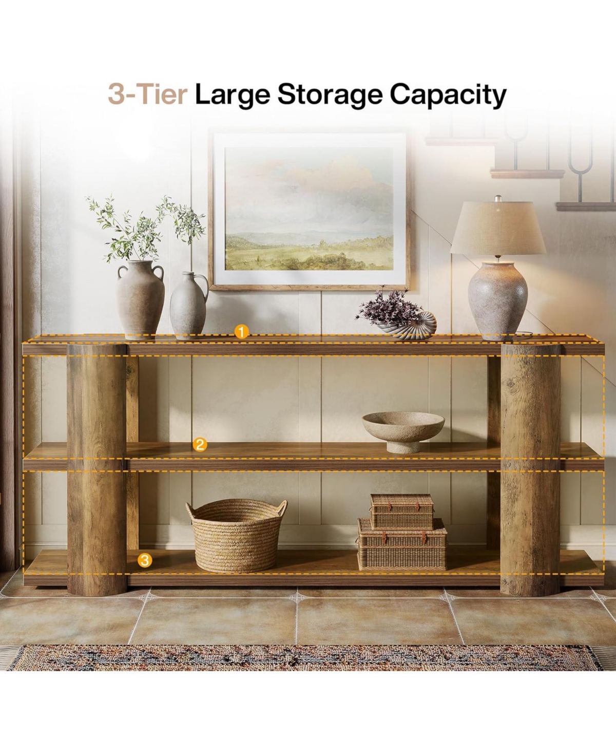 Tribesigns 70.87" Extra Long Console Table for Entryway, Narrow Wooden 3-Tier Sofa Table Behind Couch, Farmhouse Entryway Accent Table