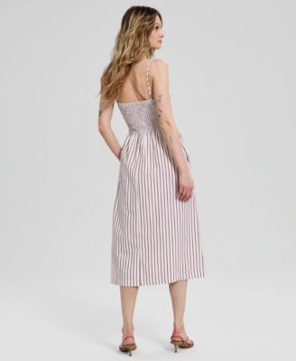 Women's Scoop-Neck Smocked Cotton Midi Dress