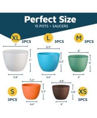 Multicolor Plant Pots 15 Pack with Drainage Holes & Saucers Indoor & Outdoor Planters for Houseplants & Flowers, Durable & Weatherproof