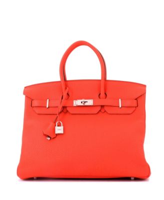 Pre-Owned HERMES Birkin 35 Handbag Orange Togo with Palladium Hardware