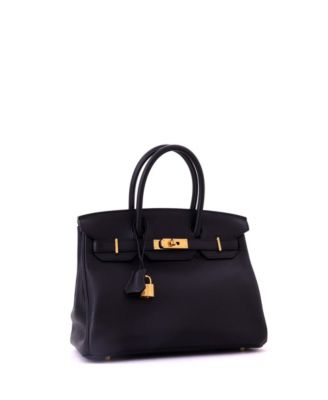 Birkin 30 Handbag Black Clemence with Gold Hardware