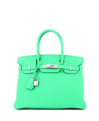 Pre-Owned HERMES Birkin 30 Handbag Green Togo with Palladium Hardware