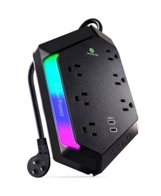 6-Outlet RGB Surge Strip with USB-C and USB Ports for Home Electronics Power Protection