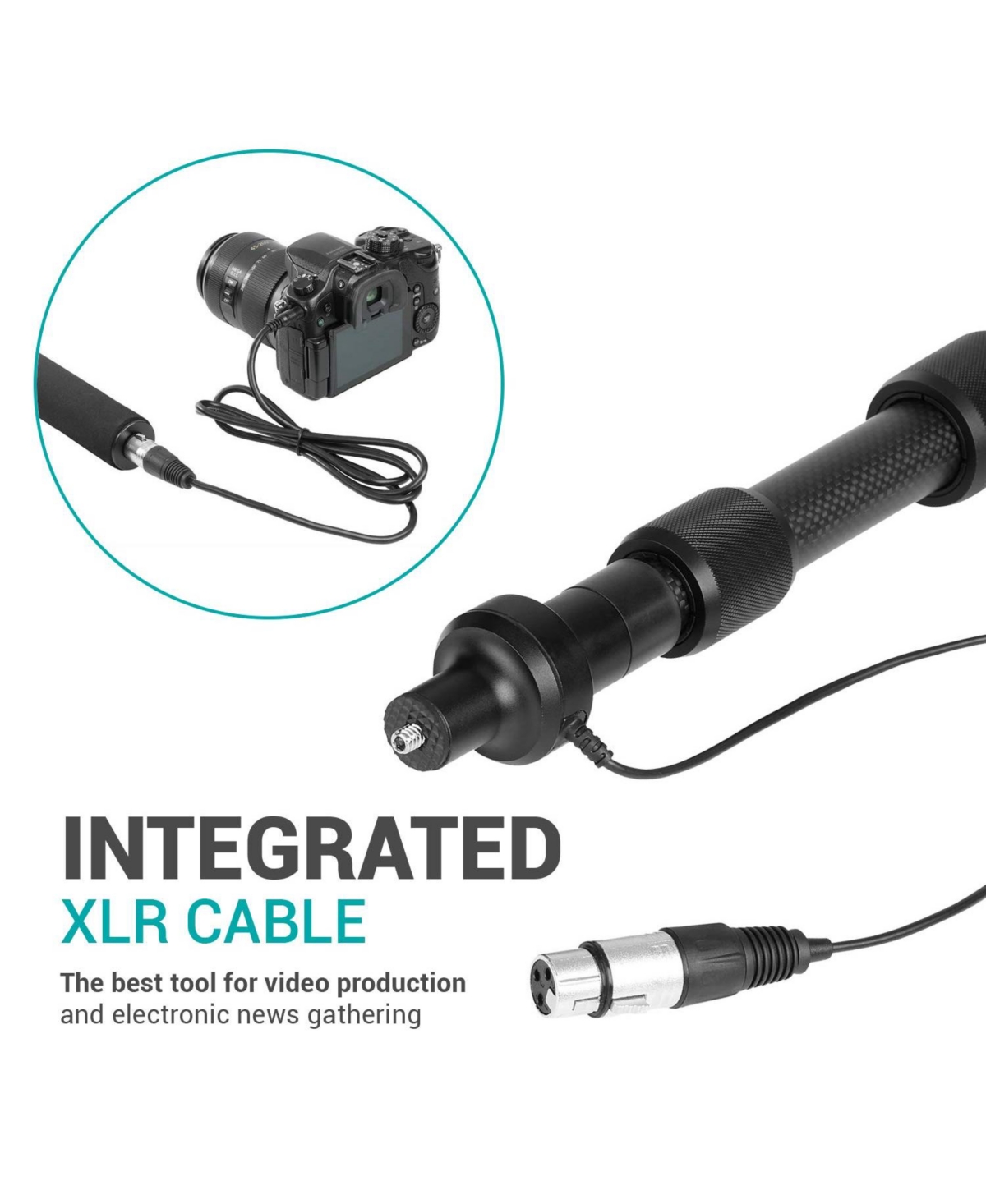 Movo Cmp-25 8.2' Telescoping Carbon Fiber Microphone Boom Pole with Integrated Xlr Cable for Video Production and Electronic News Gathering