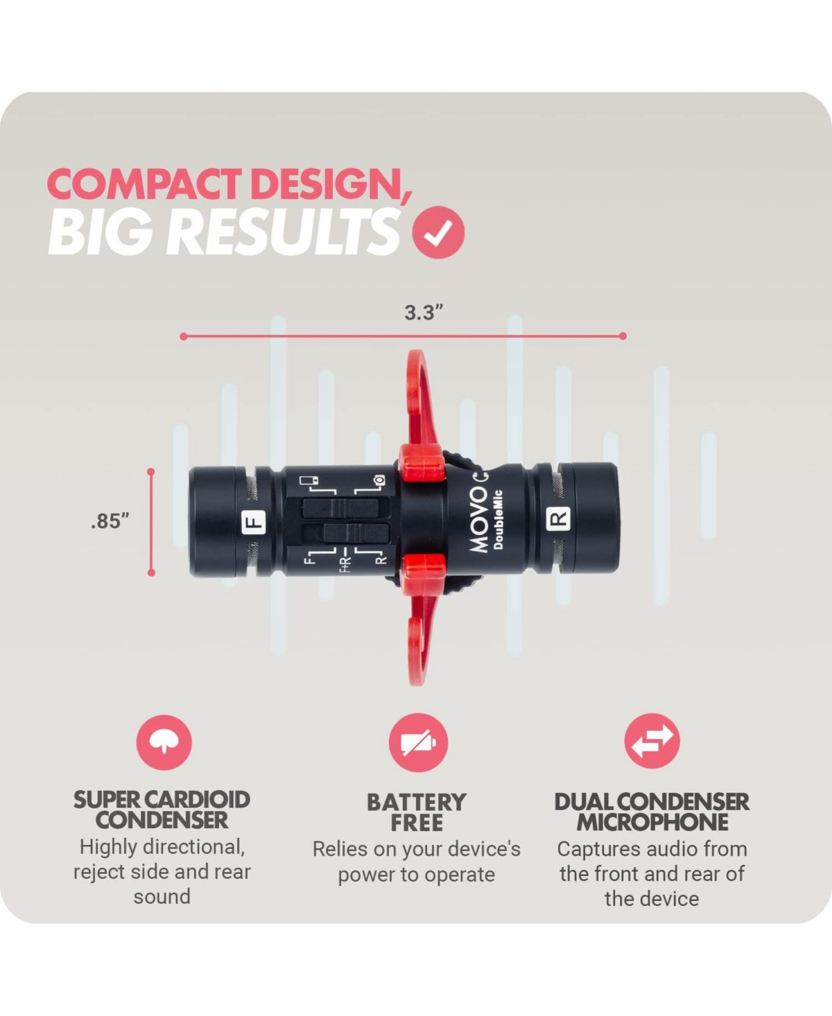 Movo DoubleMic V2 Two-Sided Shotgun Mic for Camera Vlogging