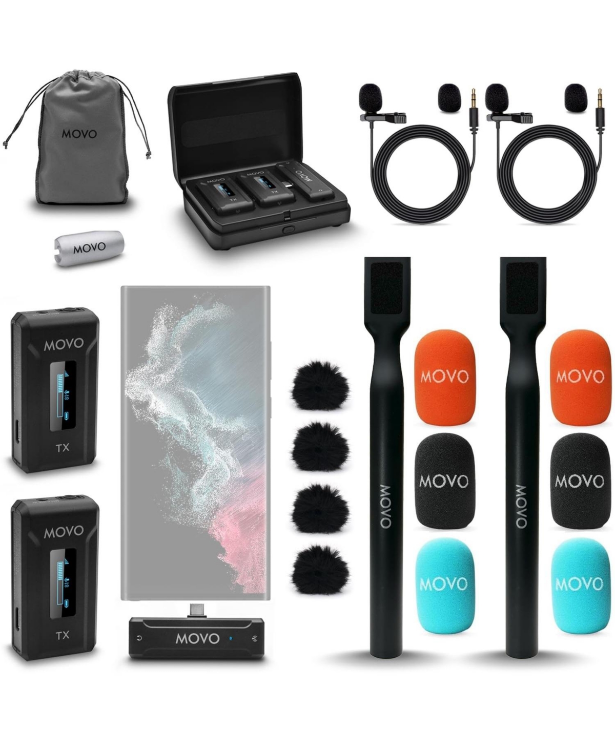 Movo Wmx-2-c-duo Dual Usb-c Wireless Lavalier Microphone for iPhone 15/Android/Usb C Devices with Wmx-hm Handheld Adapter