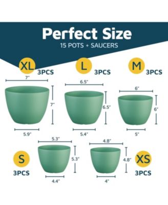 Brown plant pots 15-pack with drainage holes & saucers indoor outdoor  planters for flowers & houseplants durable weatherproof design