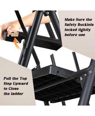 4 Step Folding Ladder with Non Slip Wide Pedals Soft Handle 330 lb Capacity Steel Ladder for Home Office