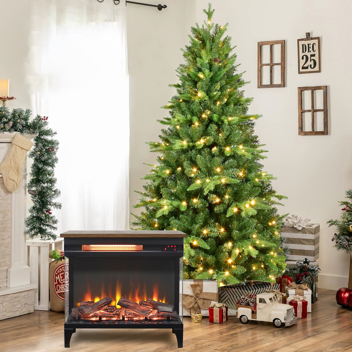 Clihome 24 inch three sided glass electric fireplace with feet