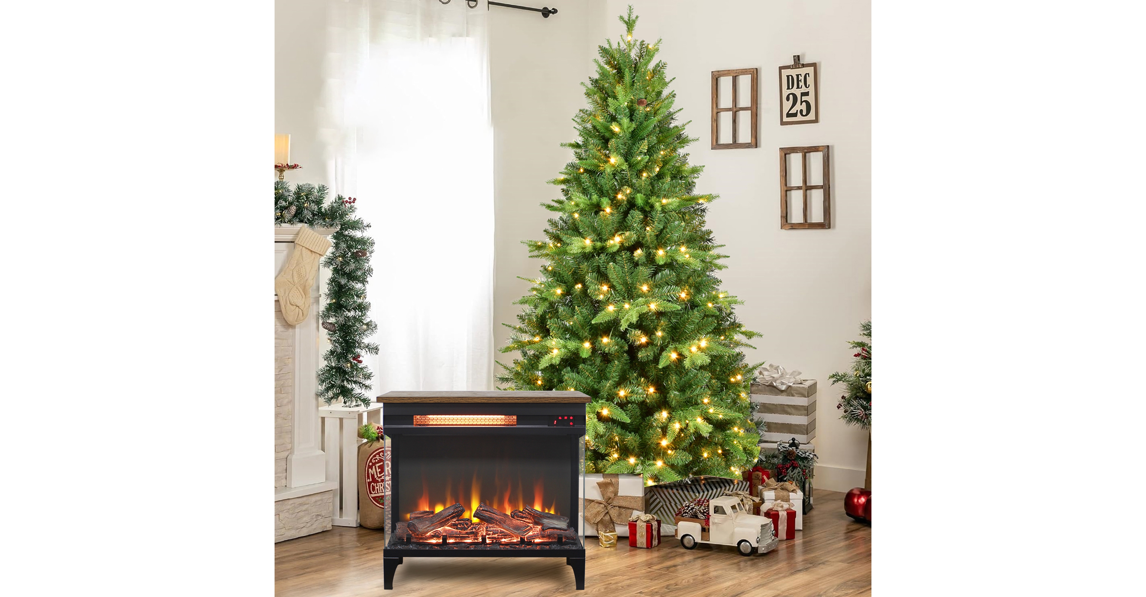Clihome 24 inch three sided glass electric fireplace with feet
