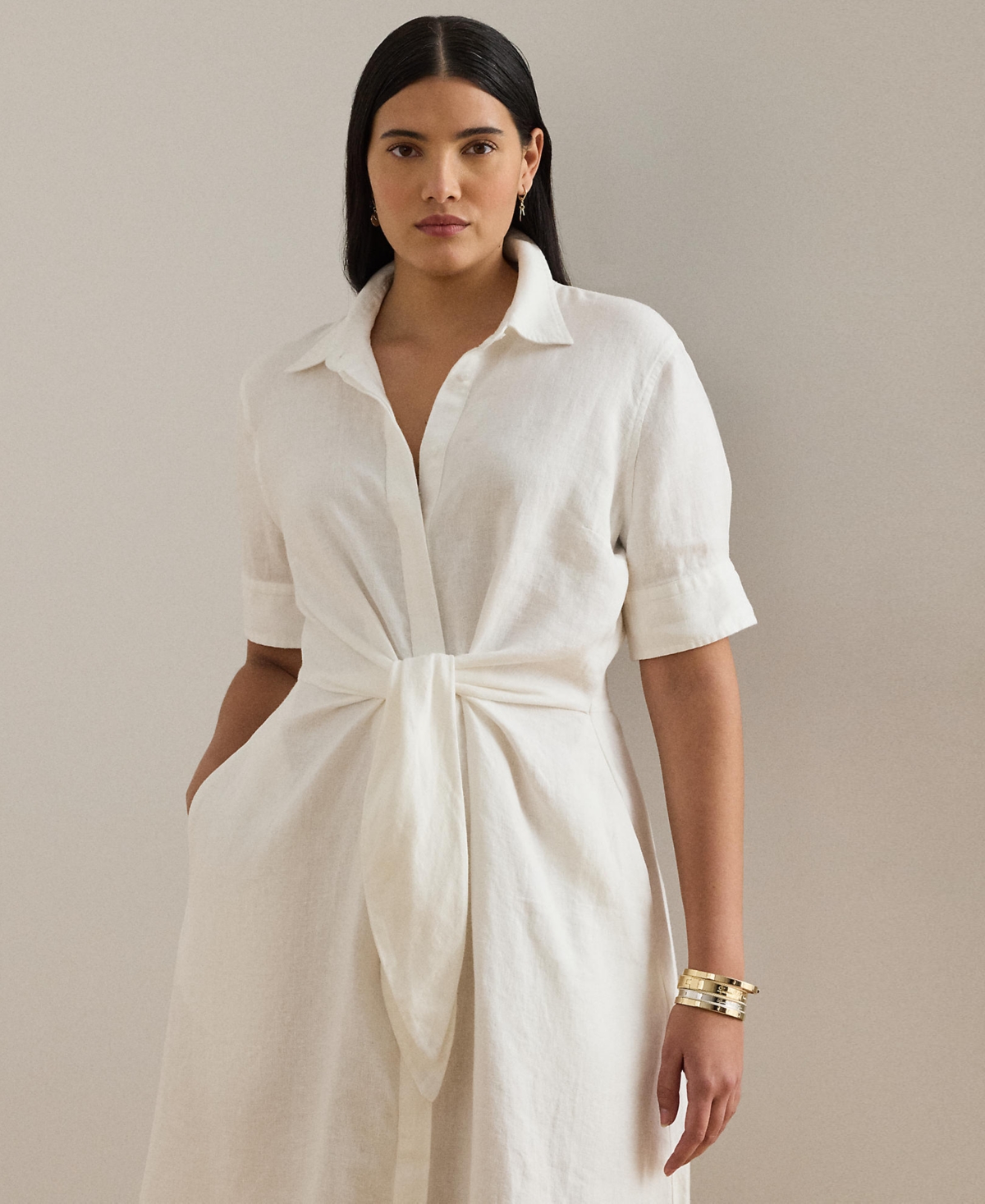 Lauren Ralph Plus-Size 100% Linen Shirtdress
