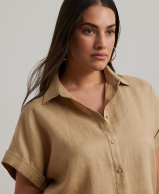 Plus Size Linen Dolman Sleeve Top 
