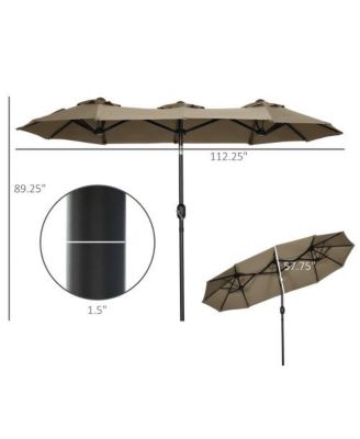 Outsunny Double sided Patio Umbrella 9.5ft Large Outdoor Market Umbrella with Push Button Tilt and Crank Gray