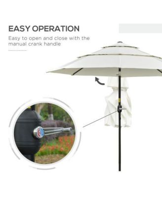 9FT 3 Tiers Patio Umbrella Outdoor Market Umbrella with Crank Push Button Tilt for Deck Backyard Beige
