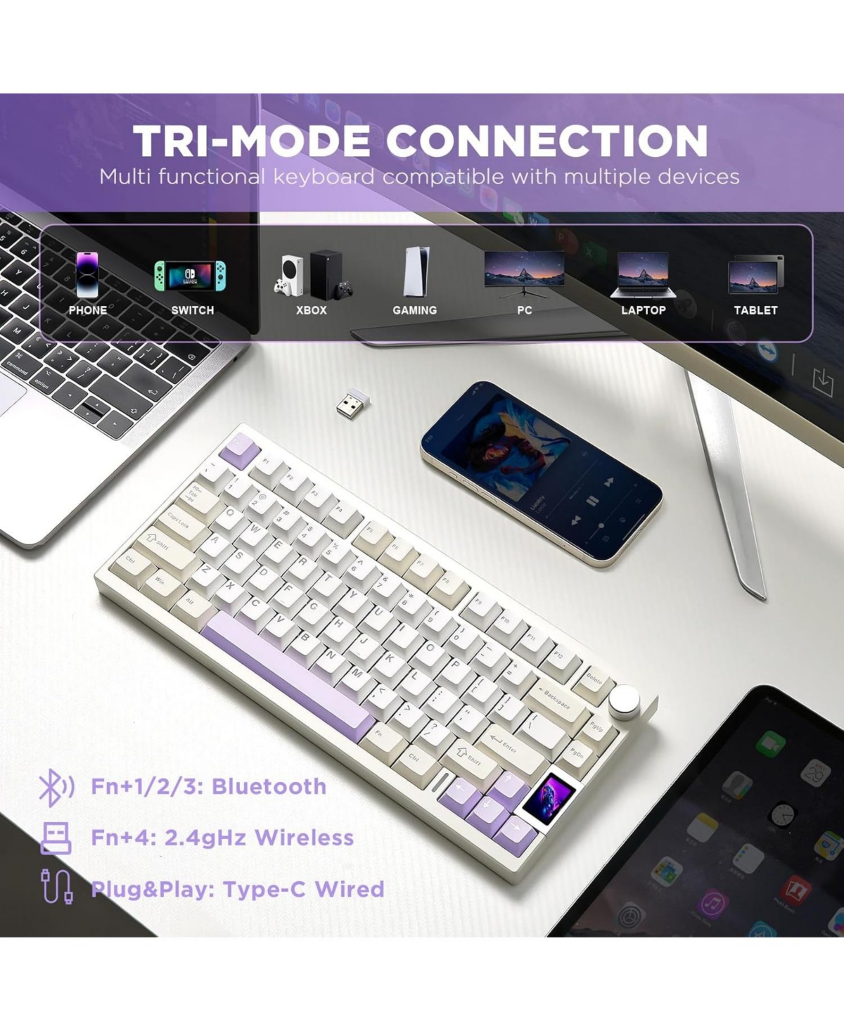 Lofree AL80 Wireless Mechanical Keyboard,Full Aluminum Cnc, Smart Lcd Display,Hot Swappable Gasket Mount 75% Layout (Beige, Cocoa Cream V2 Switch)