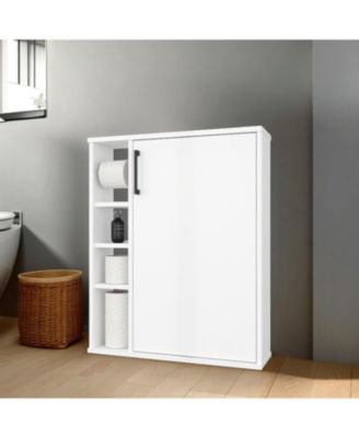 Yoder, Bathroom Cabinet, 4 Open Shelves, 1 Door, White