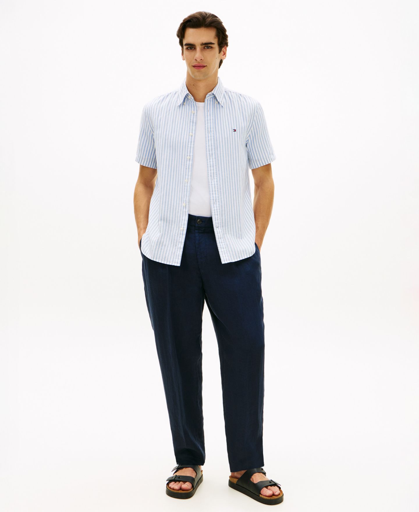 Мужская рубашка Tommy Hilfiger Regular Linen-Blend Bengal Stripe, цвет: Синий — фото 2