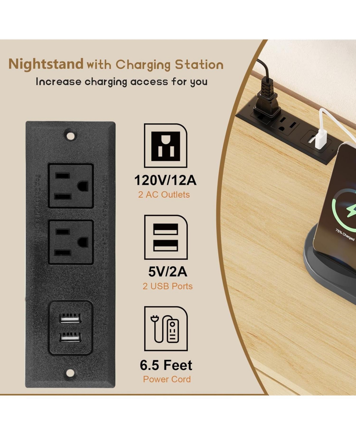 gaomon Rattan 6 Drawer Dresser, Modern Oak Storage Chest of Drawers for Closet, Bedroom, Living Room, Entryway, Hallway