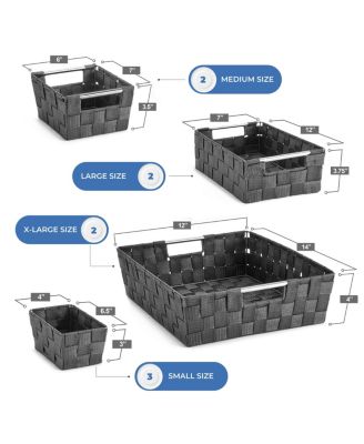 9 Piece Variety Size Hand-Woven Storage Baskets - for Home & Closet Organization