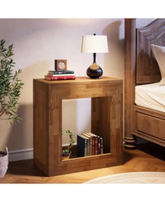 Rustic End Table Set of 2, 2-Tier Wooden Side Table with Sturdy Base, Farmhouse Narrow Nightstand with Storage Shelf