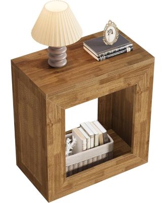 Rustic End Table Set of 2, 2-Tier Wooden Side Table with Sturdy Base, Farmhouse Narrow Nightstand with Storage Shelf