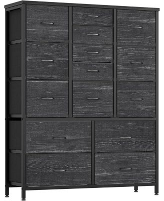 48" Fabric Storage Chest, Steel Frame, Wood Top, Closet 15-Drawer Modern Tall Dresser