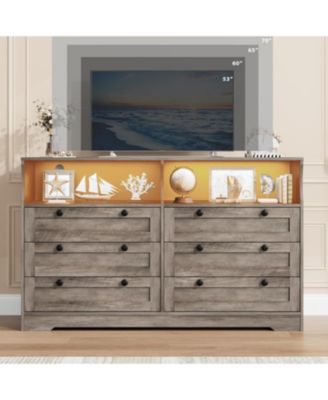 6-Drawer Modern Dresser with Power Outlet & LED Light, Large Capacity Wood Storage Chest TV Stand for Bedroom, Living Room