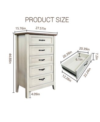 5-Drawer Vintage Wood Dresser, Tall Modern Storage Organizer for Closet, Living Room, Bedroom, Nursery, Hallway