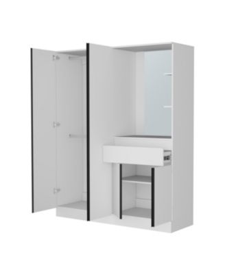 CaneMulti-Functional Wardrobe with Vanity Mirror and Storage, White