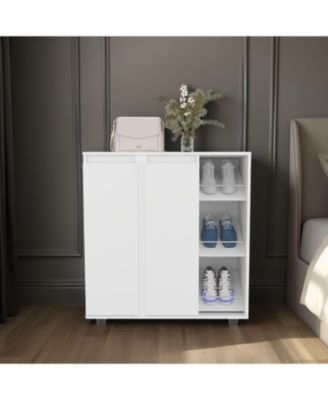 Gitano Shoe Storage Cabinet, 2 Doors, 8 Enclosed Shelves, 3 Open Side Shelves, Freestanding Design, Entryway or Bedroom Use