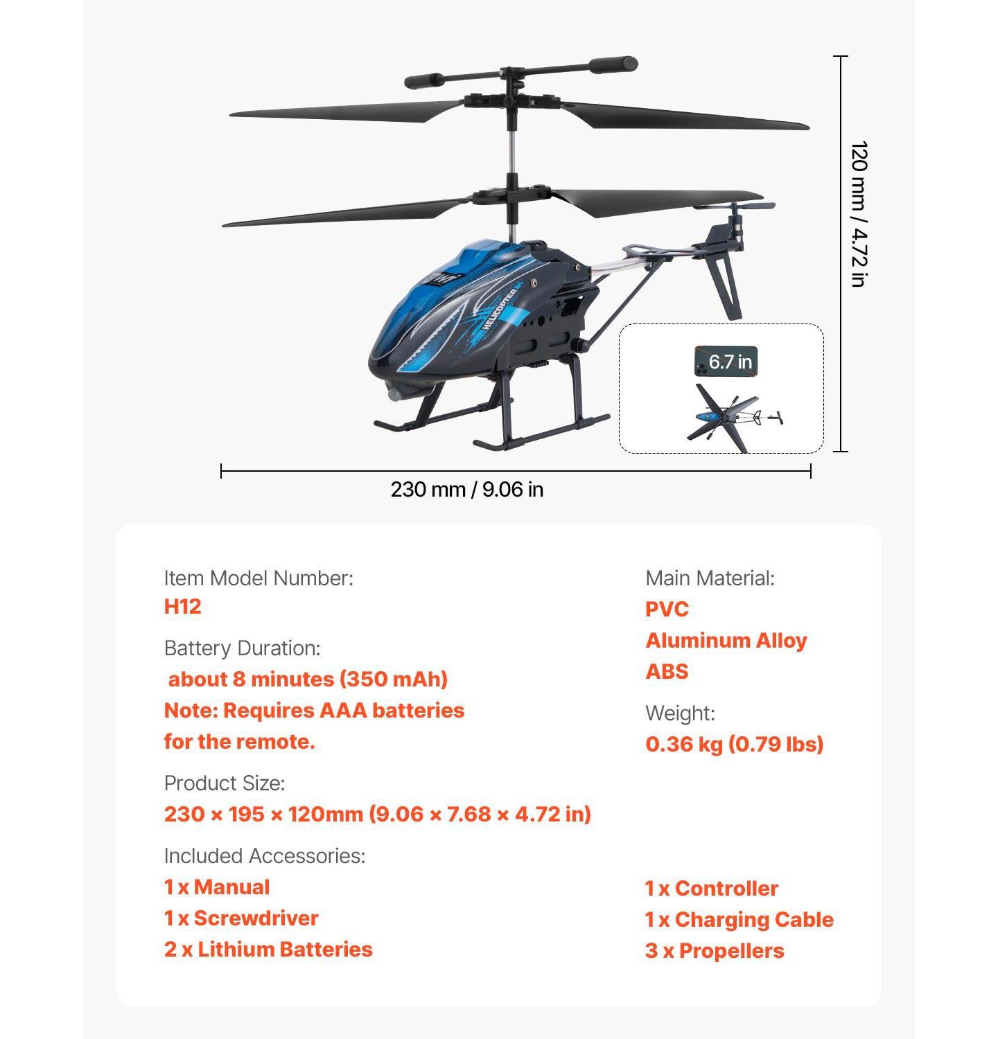 Детская игрушка HONGGE 6-Axis Gyro Stabilization LED Light Remote Control Helicopter, цвет: Синий — фото 4