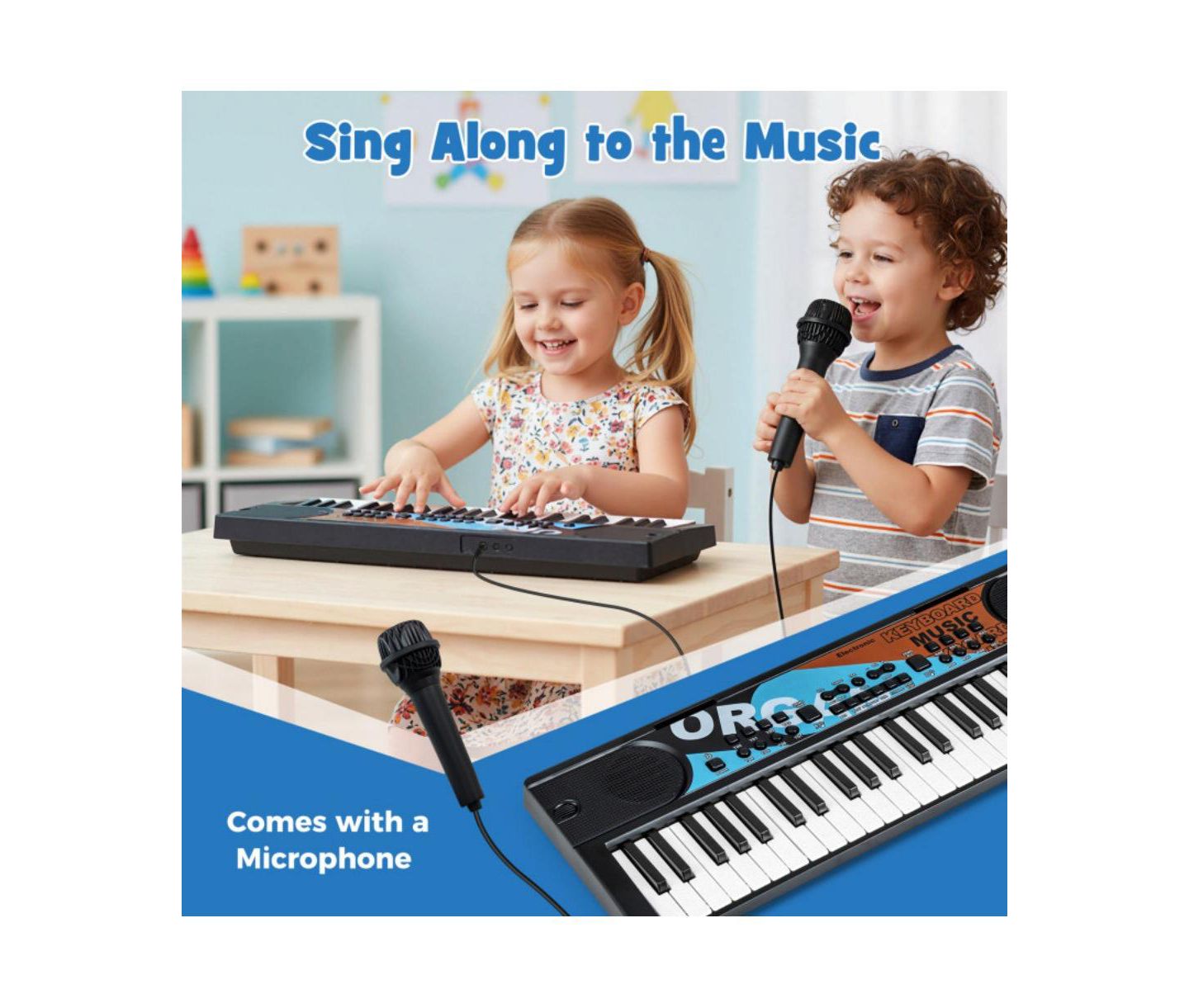 Детская игрушка HONGGE 49 Key Kids Electronic Keyboard Piano with Microphone, цвет: Чёрный — фото 7