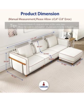 Modular Sectional Sofa, Removable & Washable, Ultra-Soft Linen Sofa, Extra-Large White Living Room Sofa