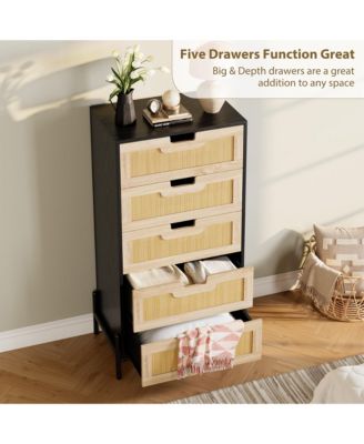 Fluted 6 Drawer Dresser for Bedroom - Natural Rattan Dresser TV Stand