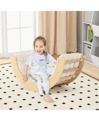 6 in 1 Wooden Kids Climbing Arch Playset with Rocker Ladder Sensory Table and Cushion
