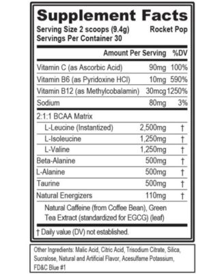 BCAAs Amino Acids Powder - Rehydrating BCAA Powder Post Workout Recovery Drink with Natural Caffeine -  Rocket Pop