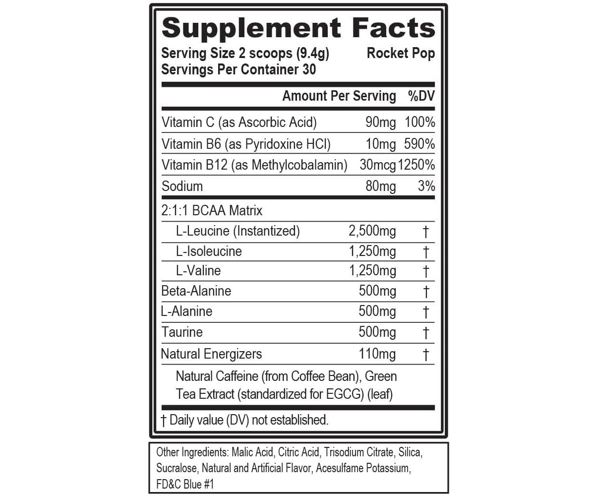 Evl Bcaas Amino Acids Powder - Rehydrating BCAA Powder Post Workout Recovery Drink with Natural Caffeine