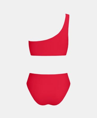 Women's One-Shoulder High-Waist Bikini Set with Metal Detail