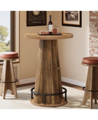 Round Bar Table, 39.4" H High Top Bistro Table with Storage