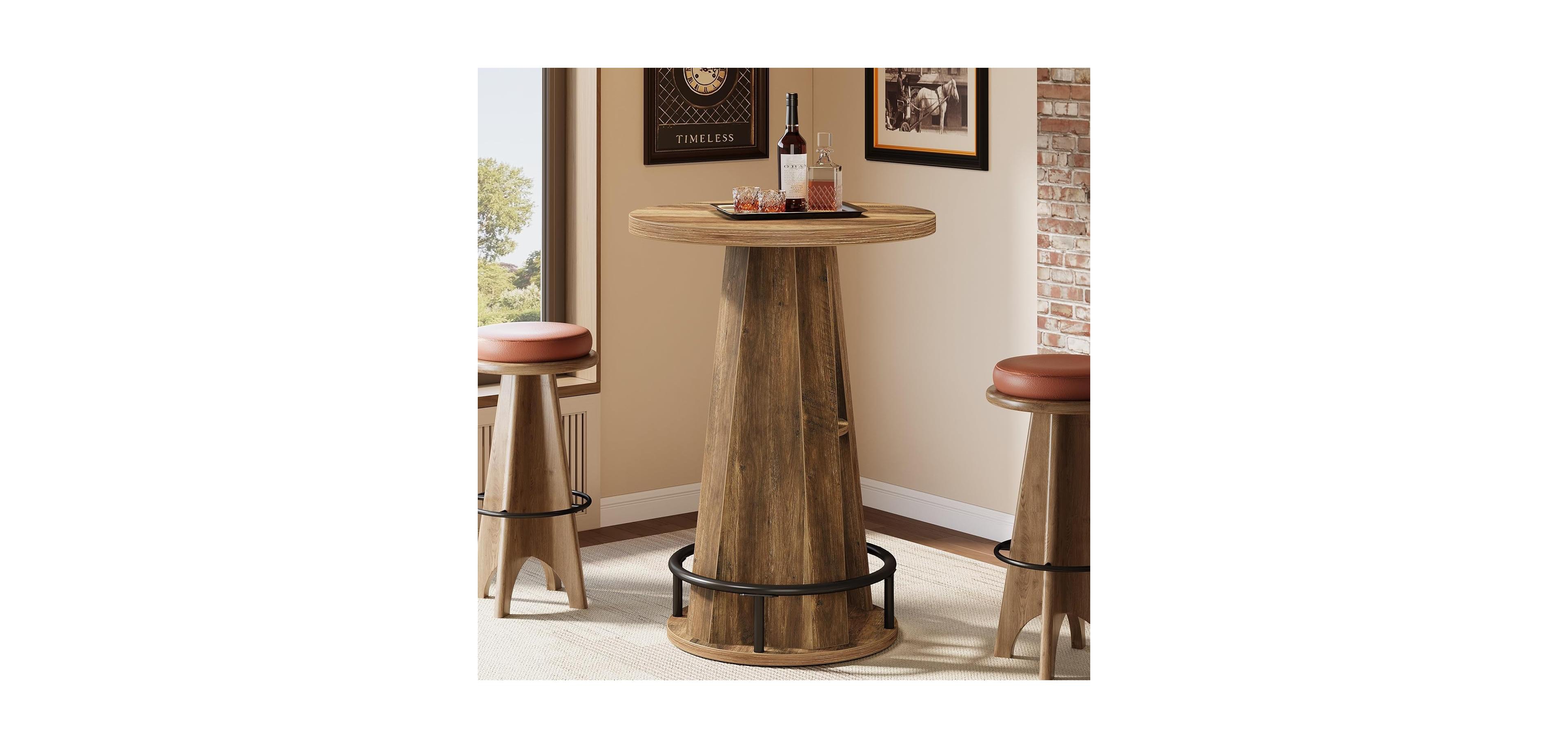 Tribesigns Round Bar Table, 39.4" H High Top Bistro Table with Storage