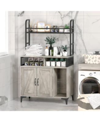 Double Door Litter Box Cabinet Vintage Style, Wooden Cat House, Privacy Protection, Durable Storage for Pets, Gray