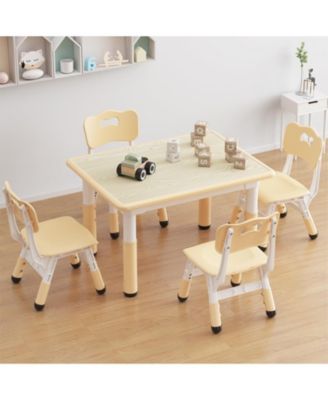 Adjustable Kids Table & 4 Ergonomic Chairs Set, Multi-Activity Graffiti Desktop, Non-Slip, Ages 2-8, Home, Preschool