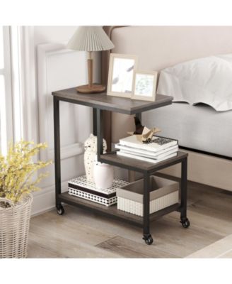 G-shaped Side Table 3-Tier Mobile End Table with Open Shelves