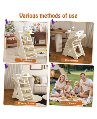 HDPE 3-in-1 Multi Functional Growing Up Baby Dining Chair Adjustable Height Toddler Tower with Seat Belts and Movable Dinner Plate