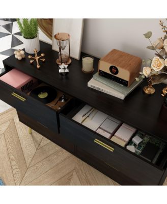 Black Wood Dresser Chest of Drawer With 6 Drawers