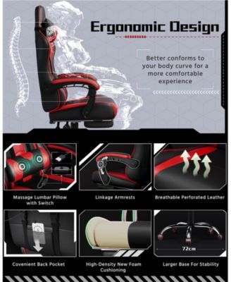 Ergonomic Gaming Chair with High Back and Slide-Out Footrest Full Black