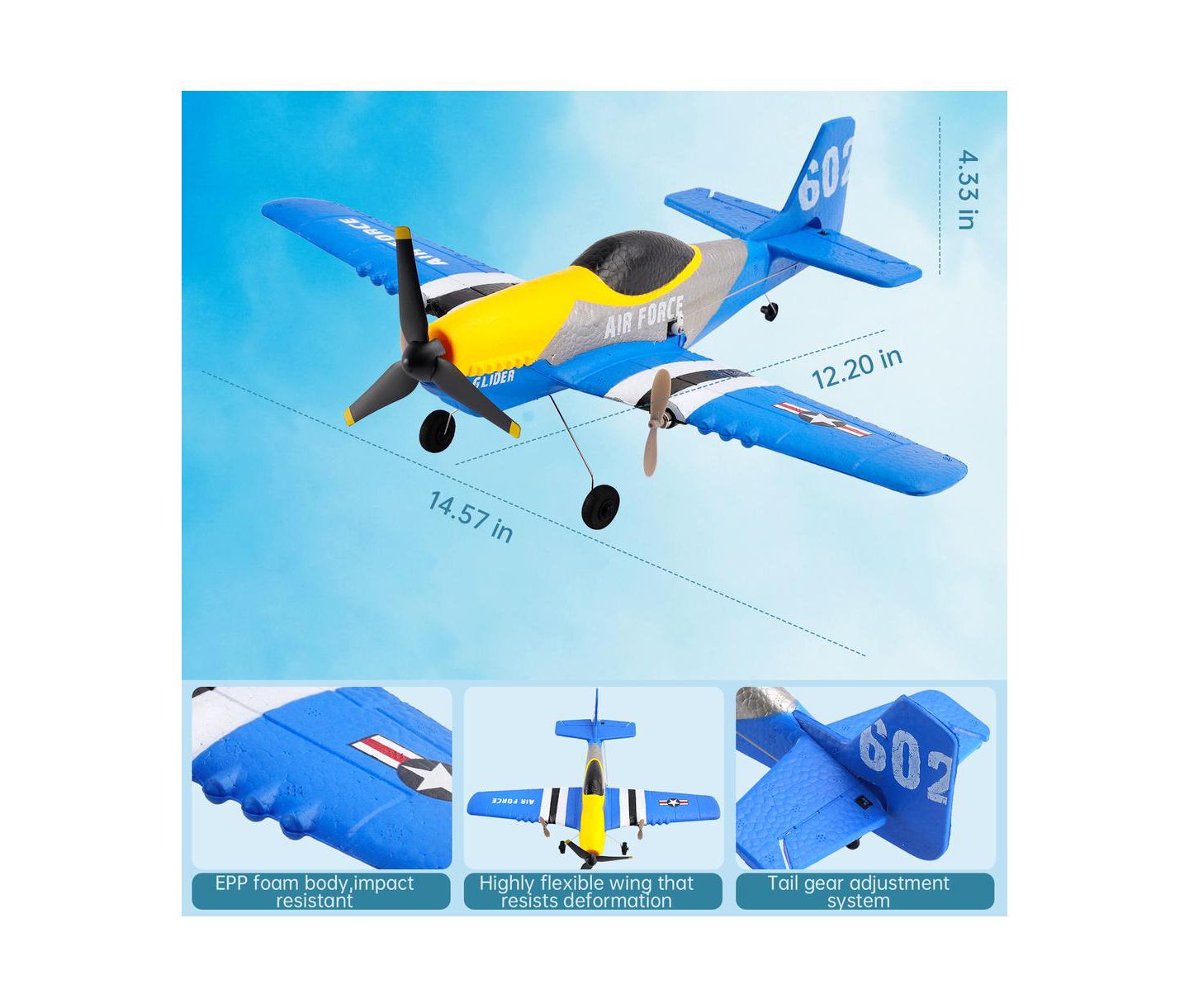 Детская игрушка Bruce & Shark P51 6-Axis Gyroscope RC Plane, цвет: Синий — фото 8